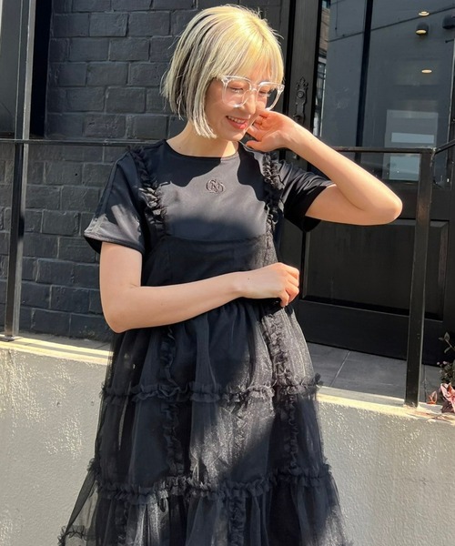 Candy Stripper（キャンディストリッパー）の「ROMANESQUE FRILL CAMISOLE ドレス（ワンピース・レディース・グレー/オフホワイト/ブラック・2）」の9枚目の写真