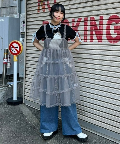 Candy Stripper（キャンディストリッパー）の「ROMANESQUE FRILL CAMISOLE ドレス（ワンピース・レディース・グレー/オフホワイト/ブラック・2）」の20枚目の写真