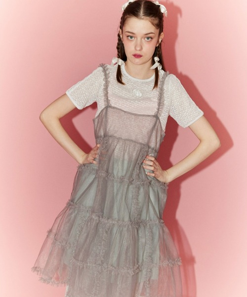 Candy Stripper（キャンディストリッパー）の「ROMANESQUE FRILL CAMISOLE ドレス（ワンピース・レディース・グレー/オフホワイト/ブラック・2）」の5枚目の写真