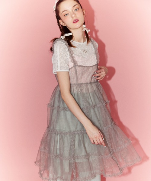 Candy Stripper（キャンディストリッパー）の「ROMANESQUE FRILL CAMISOLE ドレス（ワンピース・レディース・グレー/オフホワイト/ブラック・2）」の7枚目の写真