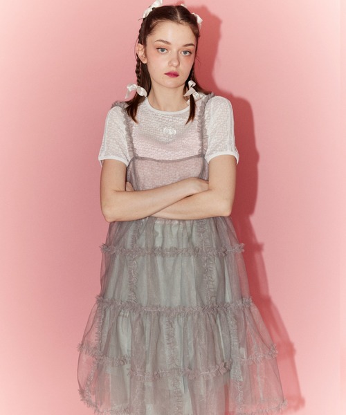 Candy Stripper（キャンディストリッパー）の「ROMANESQUE FRILL CAMISOLE ドレス（ワンピース・レディース・グレー/オフホワイト/ブラック・2）」の4枚目の写真