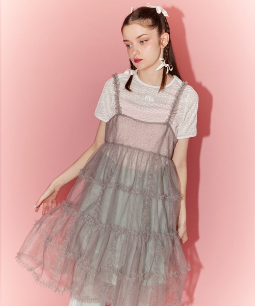Candy Stripper（キャンディストリッパー）の「ROMANESQUE FRILL CAMISOLE ドレス（ワンピース・レディース・グレー/オフホワイト/ブラック・2）」の6枚目の写真