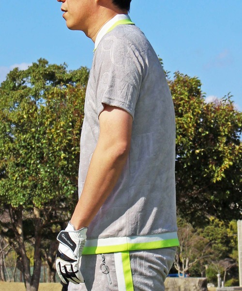 【セール】ゴルフウェア ロゴ型押しパイル生地 半袖 ポロシャツ ハーフジップトップス メンズ（ゴルフグッズ）｜GIORNO SEVEN（ジョルノセブン）