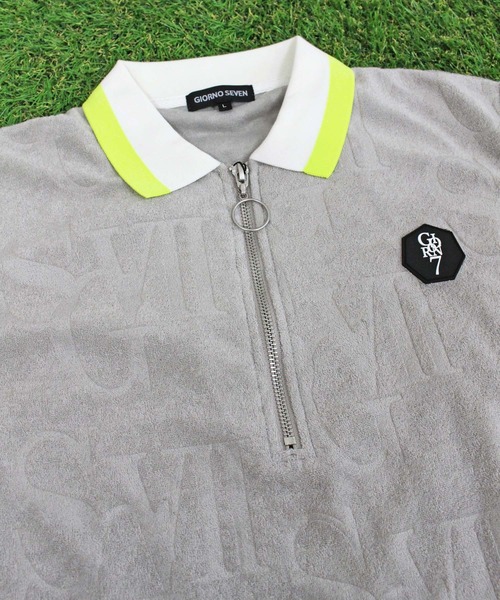 【セール】ゴルフウェア ロゴ型押しパイル生地 半袖 ポロシャツ ハーフジップトップス メンズ（ゴルフグッズ）｜GIORNO SEVEN（ジョルノセブン）
