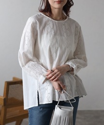 刺繍プルオーバーブラウス(インド綿.インドコットン.コットン100%,綿100%)