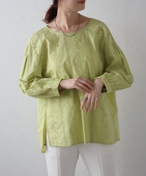 ＆HALF（アンドハーフ）の「刺繍プルオーバーブラウス（インド綿.インドコットン.コットン100%,綿100%）（シャツ/ブラウス・レディース・オフホワイト/ネイビー/ライトブルー/イエロー/ピンク・M/L）」の17枚目の写真