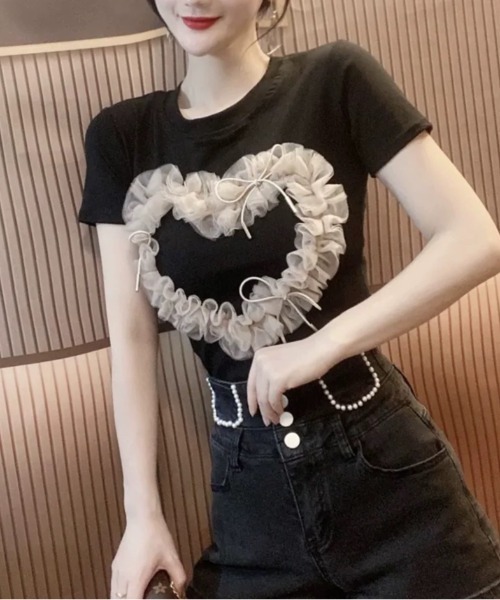 新品未使用 IMVAL Heart Shirt［BLK］ハートフリルブラウス 黒 IMVAL / Heart Shirt［BLK］（IMV003-BLK） - QOOZA