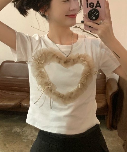 Achic(アシック)の「フリルハートTシャツ(Tシャツ/カットソー・レディース・ホワイト/ブラック・M)」の11枚目の写真