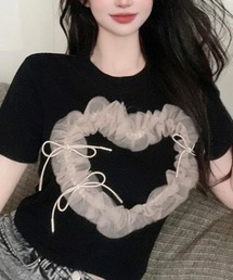 ⭐︎OBLI黒 Tシャツ ハート フリル OBLI黒 Tシャツ ハート フリル