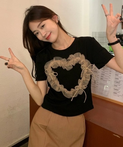 Achic(アシック)の「フリルハートTシャツ(Tシャツ/カットソー・レディース・ホワイト/ブラック・M)」の19枚目の写真