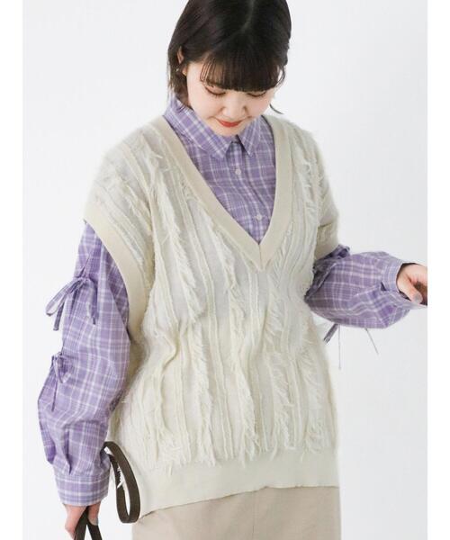 ehka sopo（エヘカソポ）の「Vネックビッグベスト（ベスト・レディース・ブラック/サックスブルー/オフホワイト・F）」の2枚目の写真