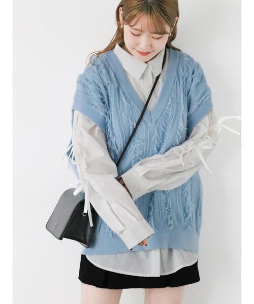 ehka sopo（エヘカソポ）の「Vネックビッグベスト（ベスト・レディース・ブラック/サックスブルー/オフホワイト・F）」の4枚目の写真