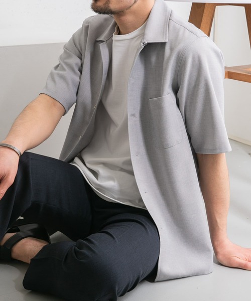 URBAN RESEARCH ROSSO MEN（アーバンリサーチロッソメン）の「『WEB限定』『セットアップ対応』パナマ風オープンカラー半袖シャツ（シャツ/ブラウス・メンズ・ブラック/ライトブラウン/ライトグレー・MEDIUM/LARGE）」の6枚目の写真