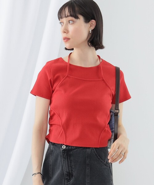 Ray BEAMS(レイビームス)の「Ray BEAMS / リブ キリカエ ホルターネック Tシャツ(Tシャツ/カットソー・レディース・ホワイト/レッド/ブラック・ONE SIZE)」の3枚目の写真