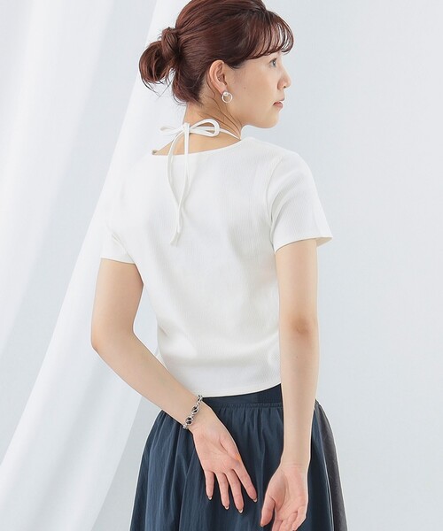 Ray BEAMS(レイビームス)の「Ray BEAMS / リブ キリカエ ホルターネック Tシャツ(Tシャツ/カットソー・レディース・ホワイト/レッド/ブラック・ONE SIZE)」の6枚目の写真