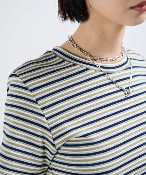MERLOT(メルロー)の「マルチボーダーT(Tシャツ/カットソー・レディース・オレンジ/ネイビー/ブルー/ライトブルー・FREE)」の3枚目の写真
