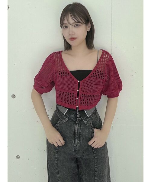 dazzlin(ダズリン)の「透かし編みニットカーデ(カーディガン/ボレロ・レディース・グレー/ブラック/オフホワイト/レッド・FREE)」の18枚目の写真