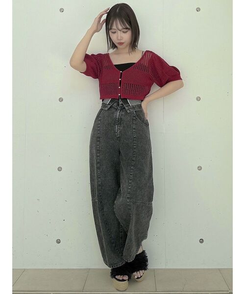 dazzlin(ダズリン)の「透かし編みニットカーデ(カーディガン/ボレロ・レディース・グレー/ブラック/オフホワイト/レッド・FREE)」の19枚目の写真