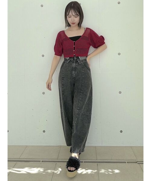 dazzlin(ダズリン)の「透かし編みニットカーデ(カーディガン/ボレロ・レディース・グレー/ブラック/オフホワイト/レッド・FREE)」の21枚目の写真