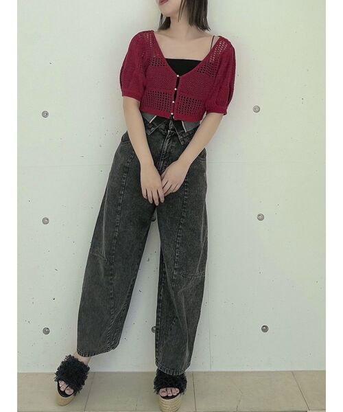 dazzlin(ダズリン)の「透かし編みニットカーデ(カーディガン/ボレロ・レディース・グレー/ブラック/オフホワイト/レッド・FREE)」の22枚目の写真