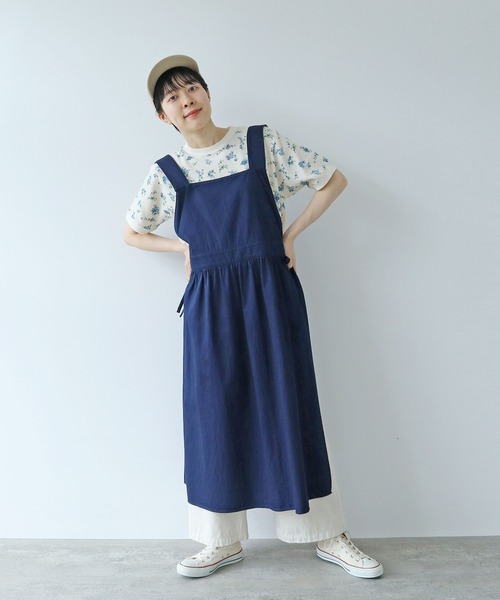 PAR ICI(パーリッシィ)の「コーマワッフル 小花柄半袖Tシャツ(Tシャツ/カットソー・レディース・ブルー/オレンジ・FREE)」の5枚目の写真