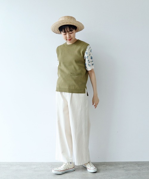 PAR ICI(パーリッシィ)の「コーマワッフル 小花柄半袖Tシャツ(Tシャツ/カットソー・レディース・ブルー/オレンジ・FREE)」の8枚目の写真