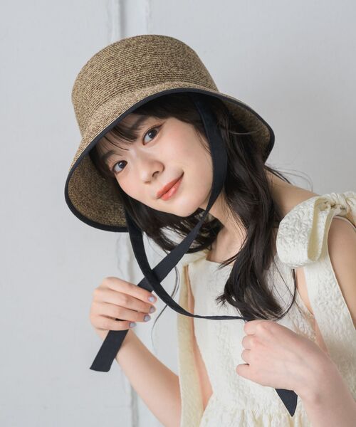 casita(RETRO GIRL)（カシータ）の「リボン付きペーパーHAT（ハット・レディース・オフホワイト/ライトブラウン・ONE SIZE）」の4枚目の写真