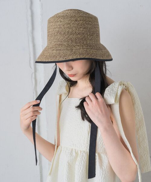 casita(RETRO GIRL)（カシータ）の「リボン付きペーパーHAT（ハット・レディース・オフホワイト/ライトブラウン・ONE SIZE）」の5枚目の写真