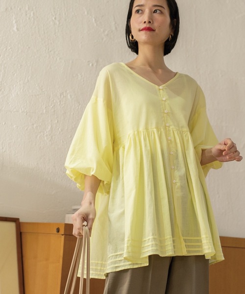 OPAQUE.CLIP（オペークドットクリップ）の「◆前後2way バルーン袖チュニック（チュニック・レディース・ホワイト/グリーン/ライトイエロー系/ブラック/レッド系1・38/40）」の20枚目の写真