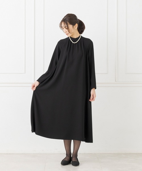 喪服。新品未使用。ラグランスリーブのフォーマルドレス セール】洗えるラグランスリーブのブラックフォーマルワンピース