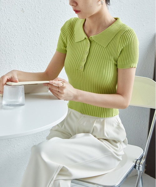 MAISON DE THERESE（メゾン ド テレーズ）の「半袖ポロシャツ（ポロシャツ・レディース・ブラック/グリーン/ホワイト・FREE）」の14枚目の写真