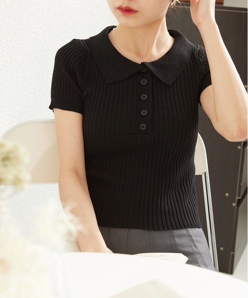 MAISON DE THERESE（メゾン ド テレーズ）の「半袖ポロシャツ（ポロシャツ・レディース・ブラック/グリーン/ホワイト・FREE）」の5枚目の写真