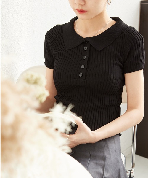 MAISON DE THERESE（メゾン ド テレーズ）の「半袖ポロシャツ（ポロシャツ・レディース・ブラック/グリーン/ホワイト・FREE）」の6枚目の写真