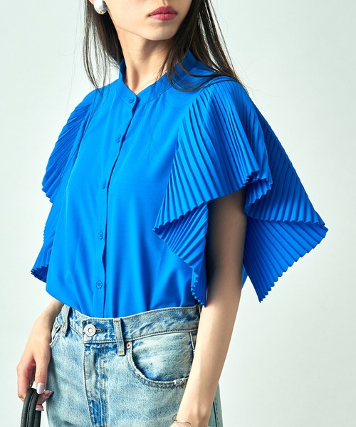 SETUP7（セットアップセブン）の「【SETUP7】プリーツフリルスリーブブラウス trc（シャツ/ブラウス・レディース・ブラック/オフホワイト/ブルー・FREE）」の3枚目の写真