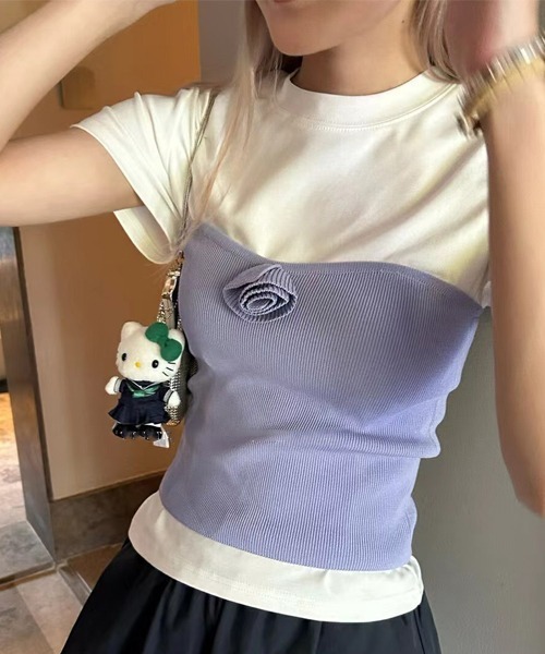 ROOPTOKYO(ループトウキョウ)の「フラワーリブニットビスチェトップス(チューブトップ・レディース・ブラック/グレー/パープル・FREE)」の3枚目の写真