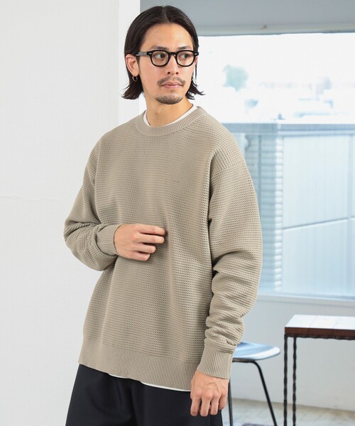 B:MING by BEAMS（ビーミングバイビームス）の「12ゲージ ワッフル クルーネック ニット（ニット/セーター・メンズ・ブラック/ベージュ・SMALL/X-LARGE/MEDIUM/LARGE）」の9枚目の写真
