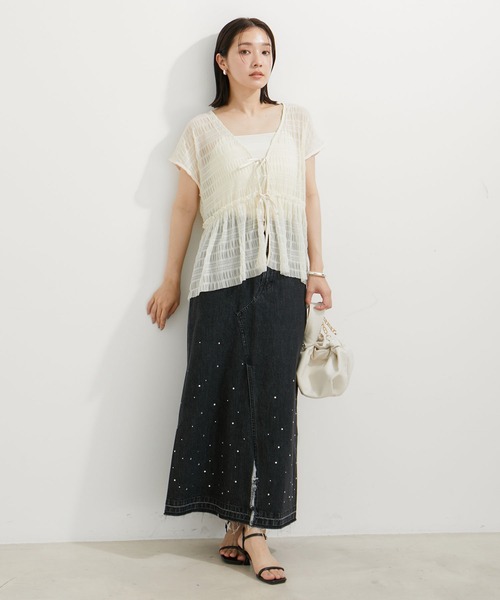 VIS（ビス）の「シャーリングカーデ×キャミアンサンブル（Tシャツ/カットソー・レディース・ダークブラウン/キナリ/グレー・FREE）」の11枚目の写真