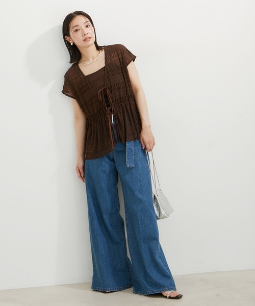 VIS（ビス）の「シャーリングカーデ×キャミアンサンブル（Tシャツ/カットソー・レディース・ダークブラウン/キナリ/グレー・FREE）」の10枚目の写真