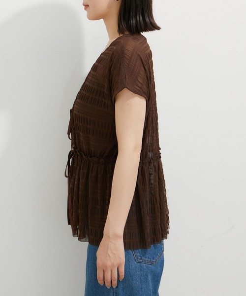 VIS（ビス）の「シャーリングカーデ×キャミアンサンブル（Tシャツ/カットソー・レディース・ダークブラウン/キナリ/グレー・FREE）」の22枚目の写真