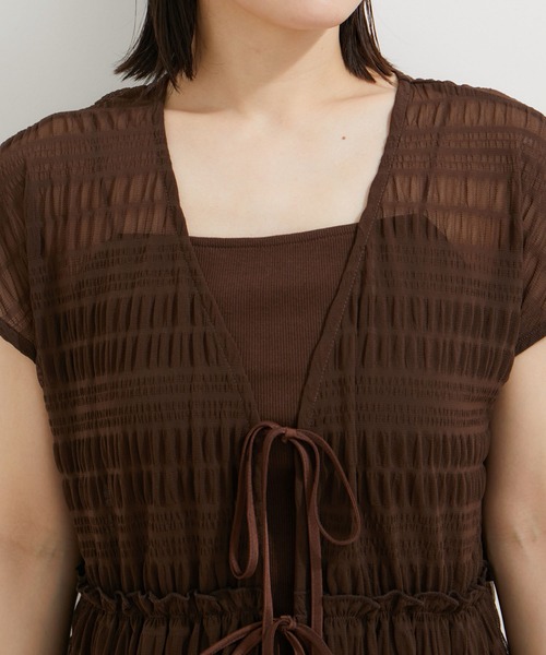 VIS（ビス）の「シャーリングカーデ×キャミアンサンブル（Tシャツ/カットソー・レディース・ダークブラウン/キナリ/グレー・FREE）」の20枚目の写真