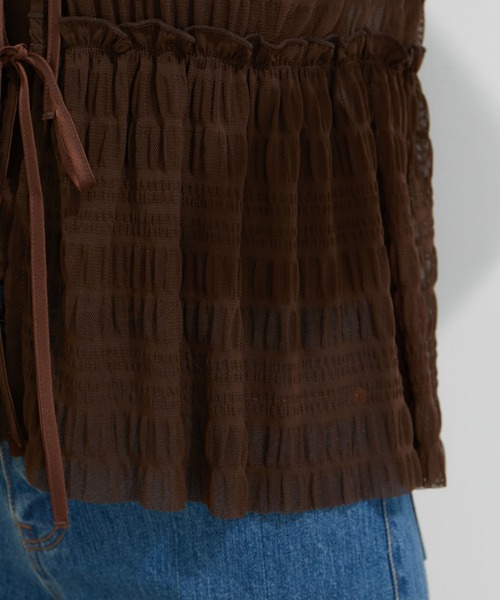 VIS（ビス）の「シャーリングカーデ×キャミアンサンブル（Tシャツ/カットソー・レディース・ダークブラウン/キナリ/グレー・FREE）」の18枚目の写真