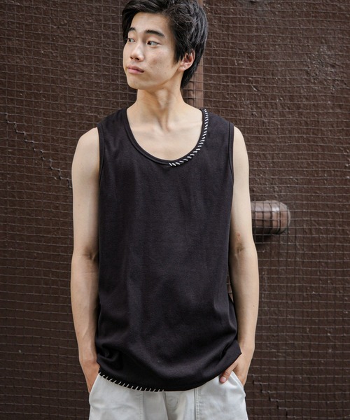 niko and...（ニコアンド）の「カガリステッチテレコタンク（タンクトップ・メンズ・オフホワイト/グレー/ブラック・MEDIUM/LARGE）」の2枚目の写真