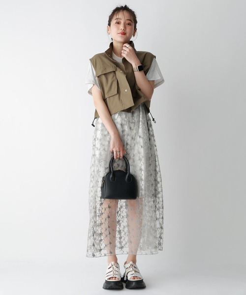 RAGEBLUE(レイジブルー)の「レースドッキング半袖ワンピース(ワンピース・レディース・ホワイト/ダークグレー・FREE)」の20枚目の写真