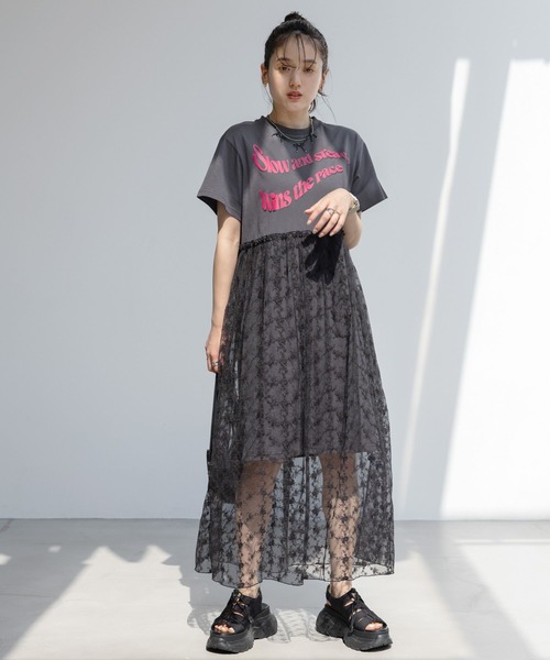 RAGEBLUE（レイジブルー）の「レースドッキング半袖ワンピース