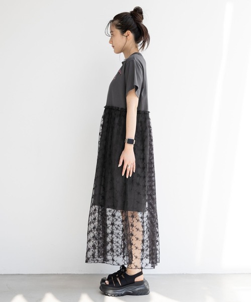 RAGEBLUE(レイジブルー)の「レースドッキング半袖ワンピース(ワンピース・レディース・ホワイト/ダークグレー・FREE)」の9枚目の写真