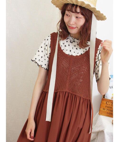 Samansa Mos2（サマンサ モスモス）の「クロシェ編み風切替ノースリーブワンピース（ワンピース・レディース・キナリ/チャコールグレー/ブラウン・F）」の5枚目の写真