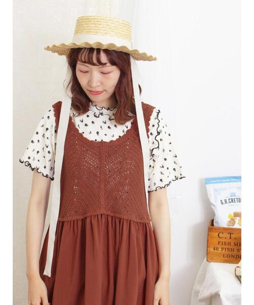 Samansa Mos2（サマンサ モスモス）の「クロシェ編み風切替ノースリーブワンピース（ワンピース・レディース・キナリ/チャコールグレー/ブラウン・F）」の6枚目の写真