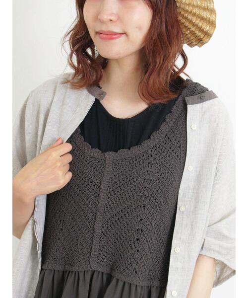 Samansa Mos2（サマンサ モスモス）の「クロシェ編み風切替ノースリーブワンピース（ワンピース・レディース・キナリ/チャコールグレー/ブラウン・F）」の9枚目の写真