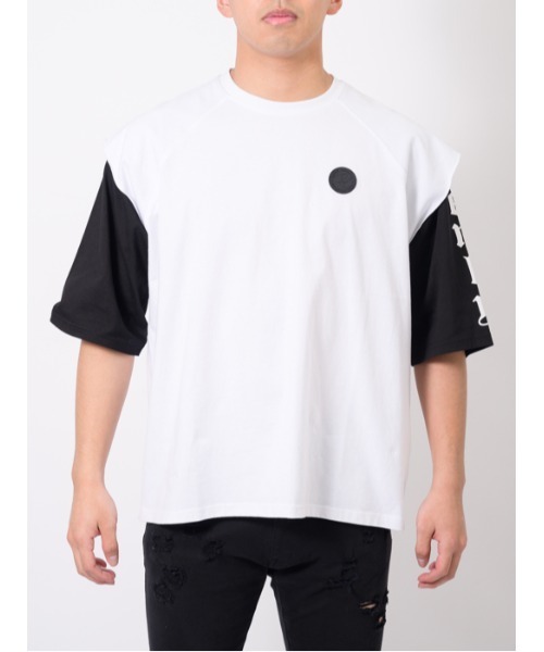 RE730（アールイーセブンサーティー）の「RE730 ブラック×ホワイトのクールなフェイクレイヤード半袖Tシャツ（Tシャツ/カットソー・メンズ・ブラック×ホワイト/ブラック/オフホワイト・LARGE/MEDIUM/X-LARGE）」の20枚目の写真