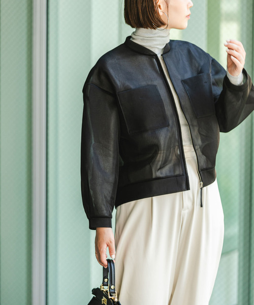 F by ROSSO(エフバイロッソ)の「F by ROSSO シアーシャツブルゾン(ブルゾン・レディース・ブラック/ブラウン・FREE)」の3枚目の写真